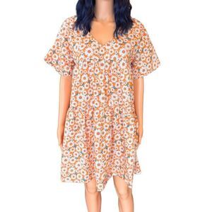 Petal & Pup Floral Mini Dress - Orange and White